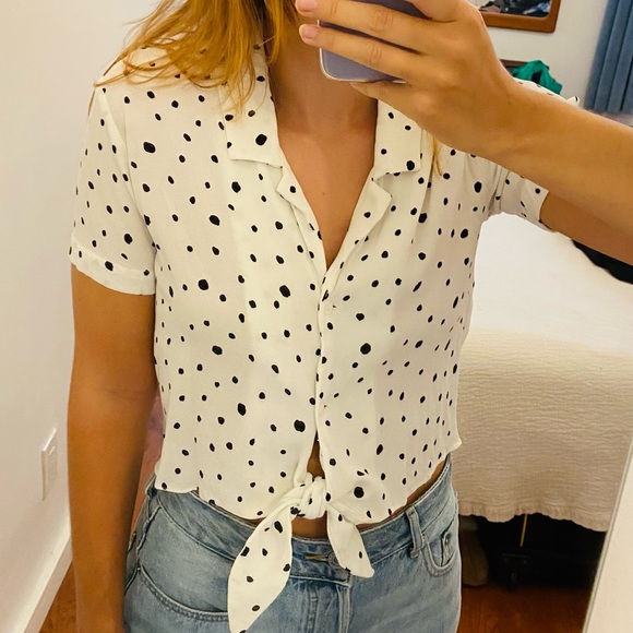 Mod Ref Black and White Polka Dot Button Down - Picture 1 of 3